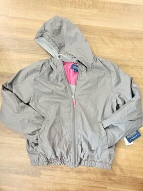 Cherokee Kids' Light Gray Hooded Rain Jacket with Pink Lining